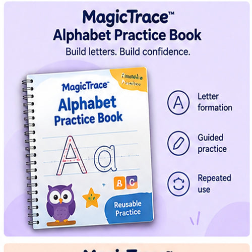 MagicTrace Alphabet Practice Book - grooved A to Z letter tracing workbook