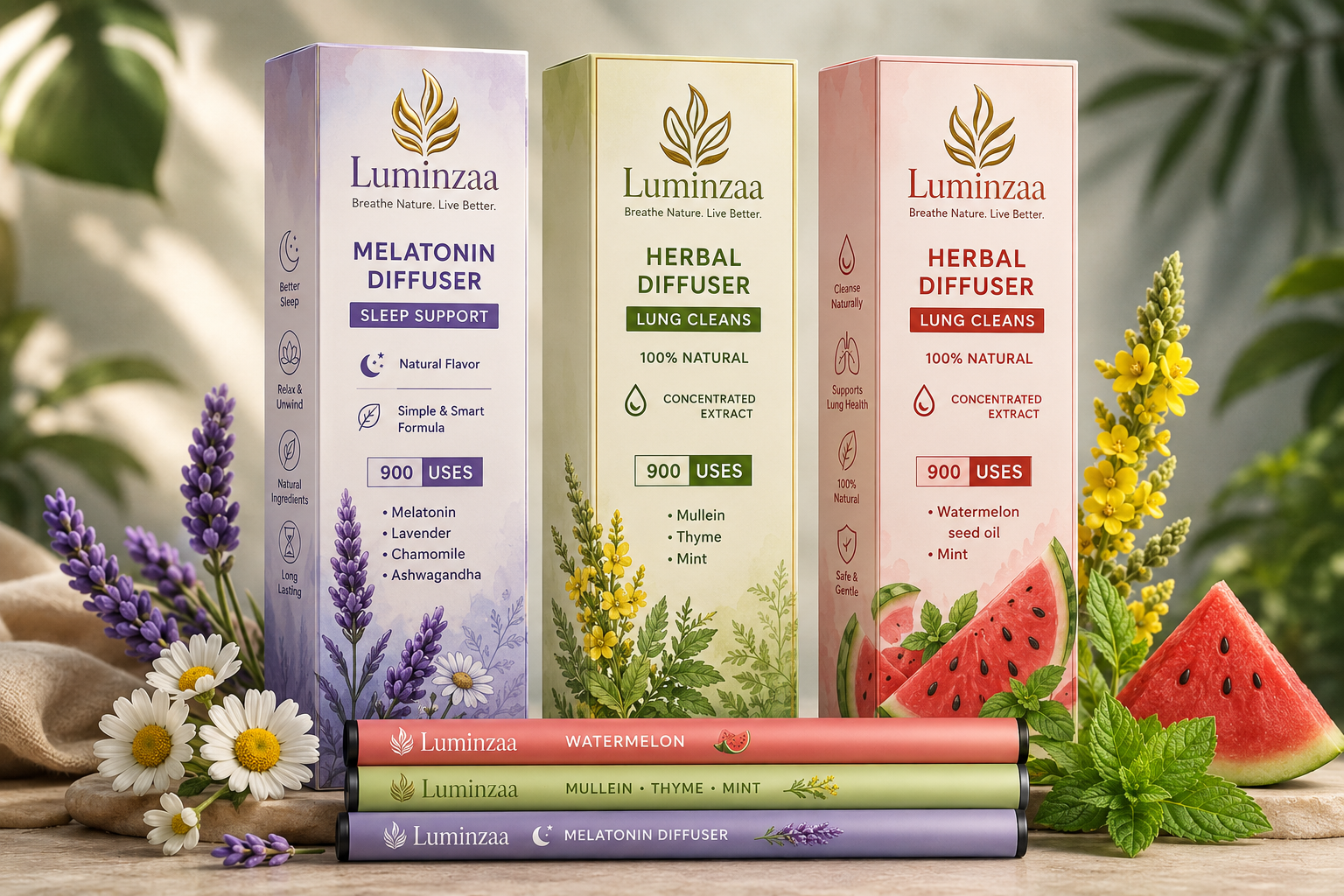 Breathe & Relax Herbal Aroma Diffuser Set – 3 Blends