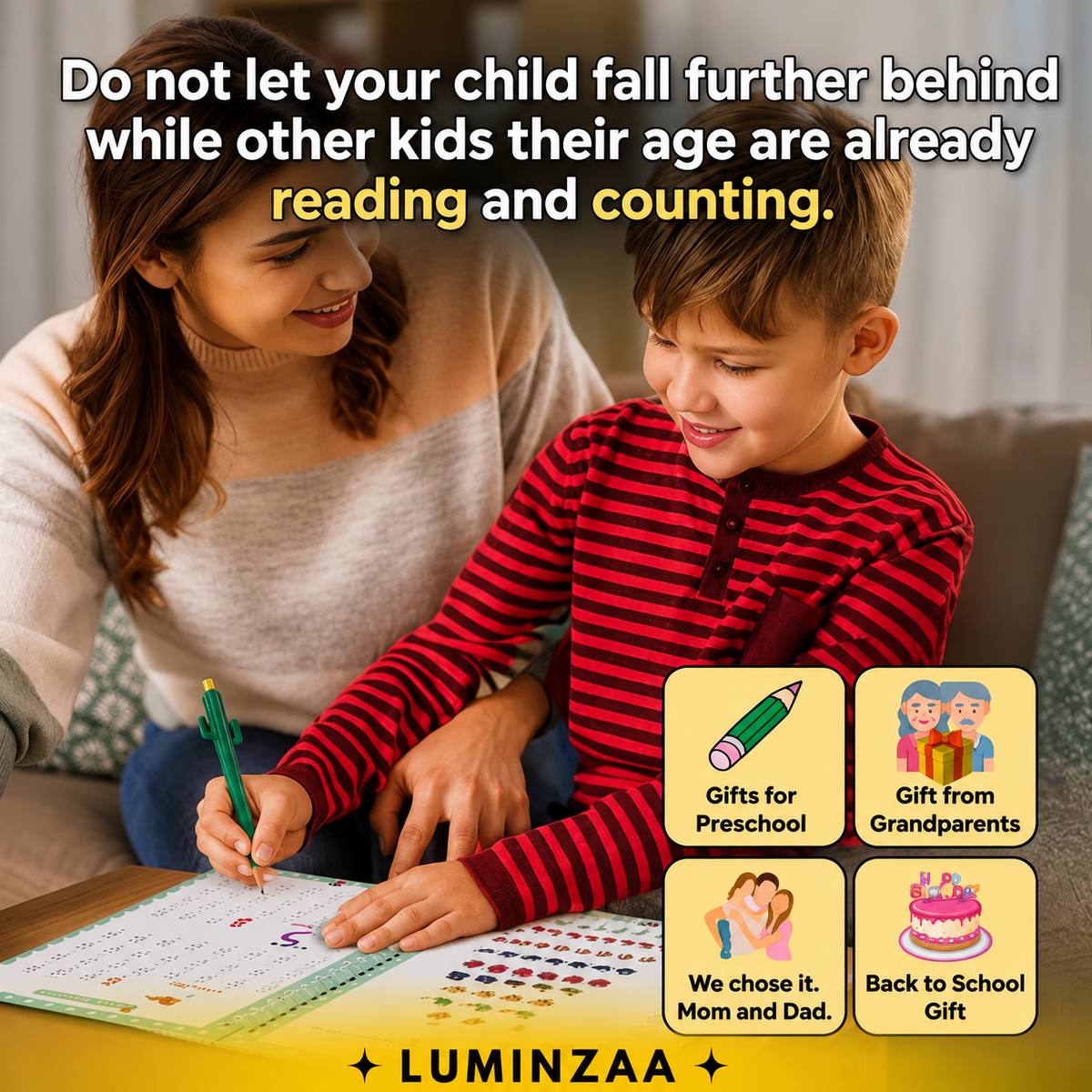 Luminzaa MagicTrace™ Grooved Handwriting Workbook Set — 4 Reusable Books for Ages 3–8