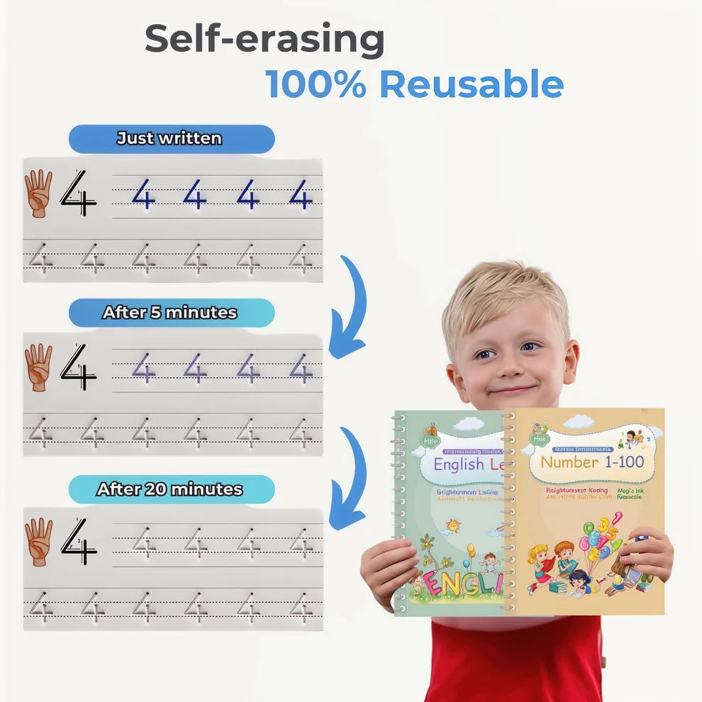 Luminzaa MagicTrace™ Grooved Handwriting Workbook Set — 4 Reusable Books for Ages 3–8