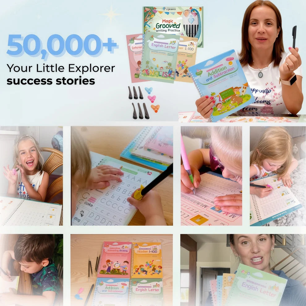Luminzaa MagicTrace™ Grooved Handwriting Workbook Set — 4 Reusable Books for Ages 3–8